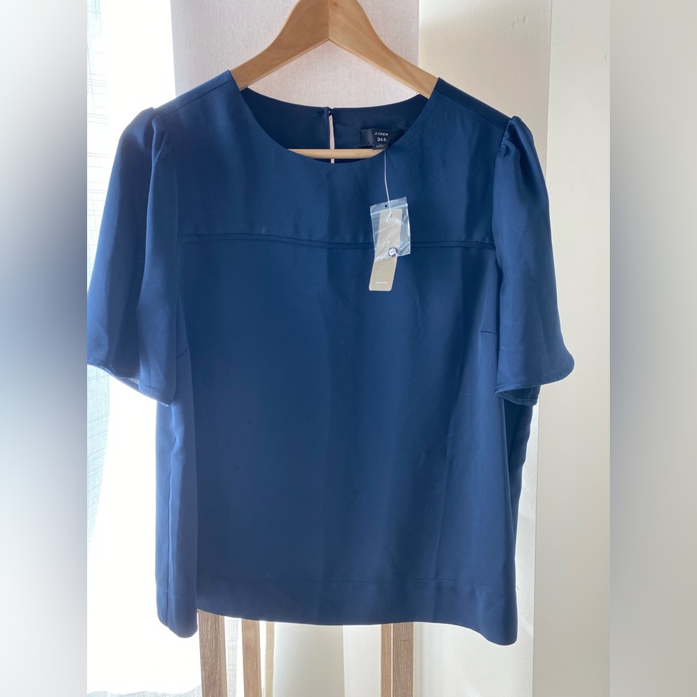Women’s J.Crew Navy Silk Short Sleeve Top with Tags